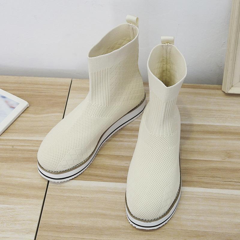 Women's knitted stretchy slip on mid calf boots