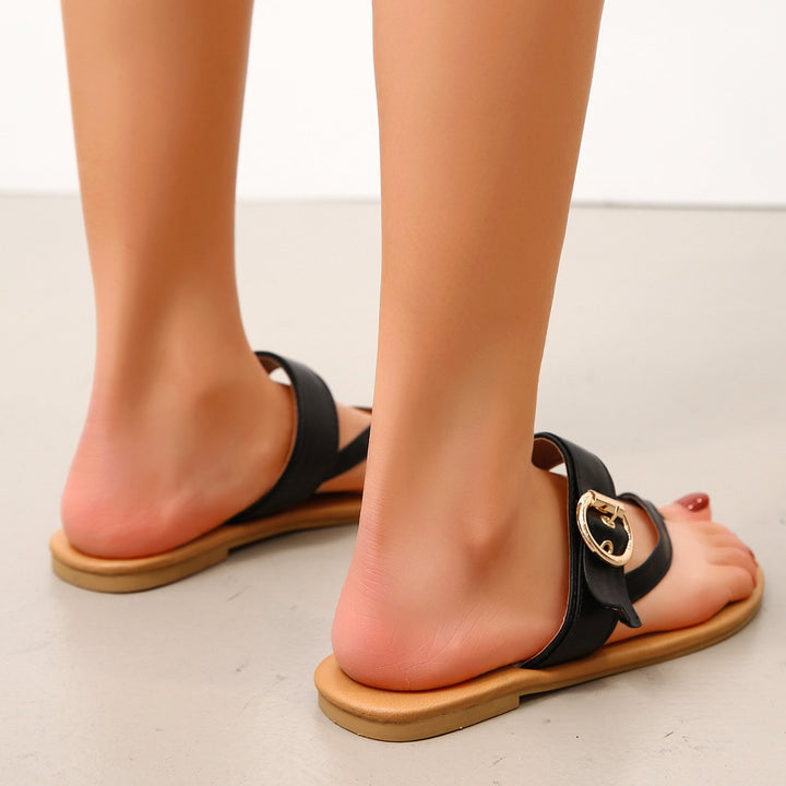 Women's adjustable buckle clip toe flat slide sandals