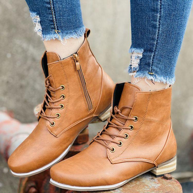 Light brown high cut combat boots england style front lace boots
