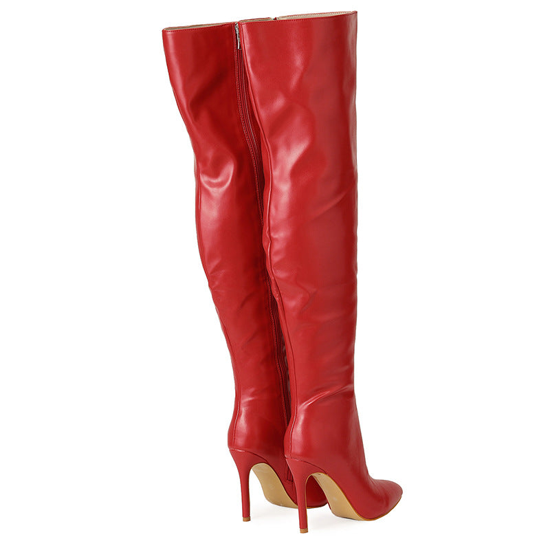 Women's sexy stiletto heels thigh high boots pointed toe over the knee boots with side zipper