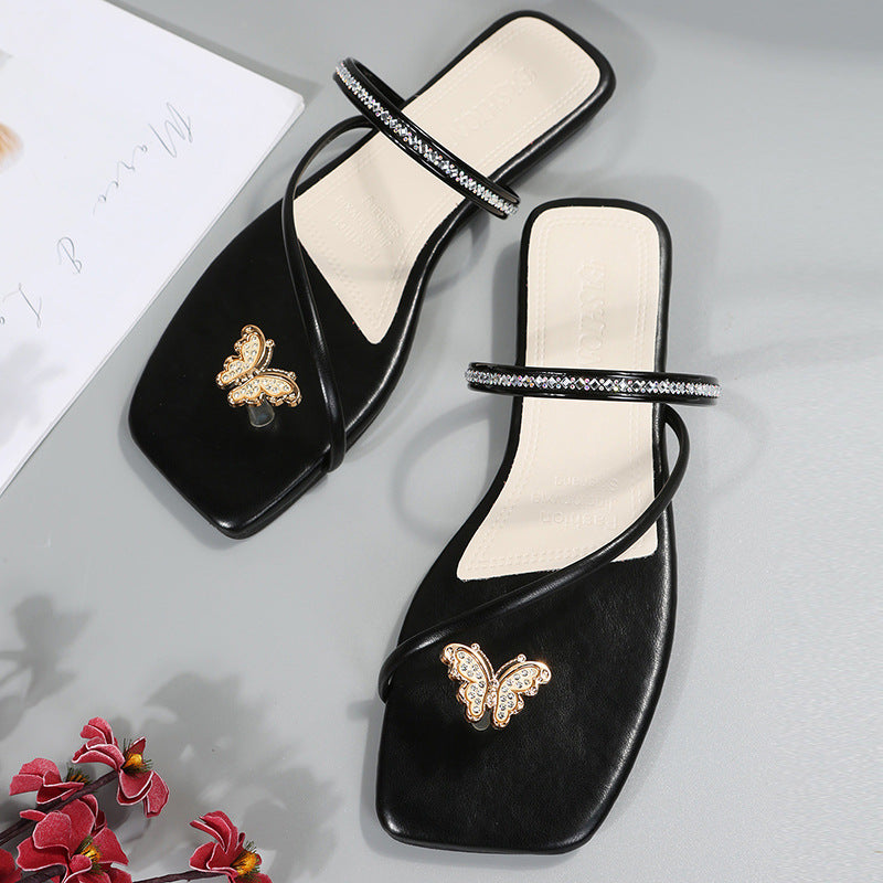 Women's cute sandals Butterfly toe ring sandals Backless slip on sandals