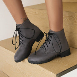 Women's flat round toe lace-up ankle boots 10 colors