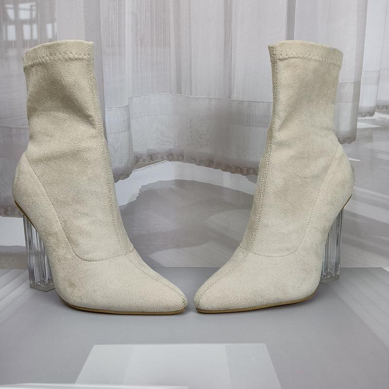 Sexy clear high heels faux suede booties