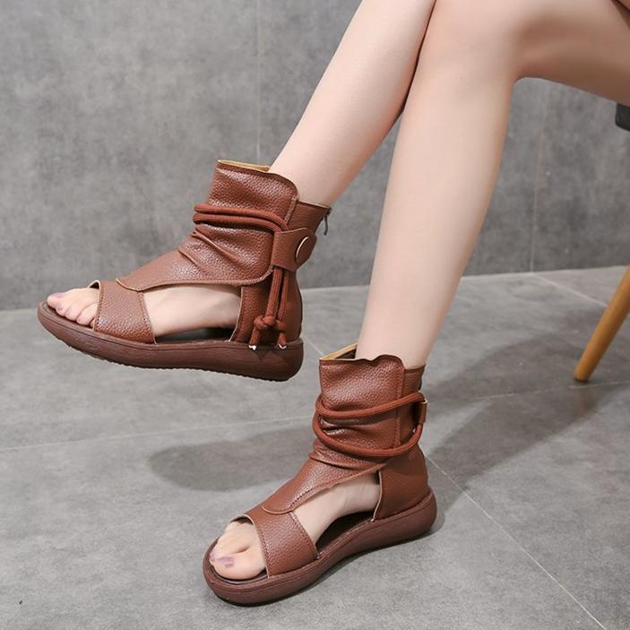 Women's retro side cut gladiator sandals booties