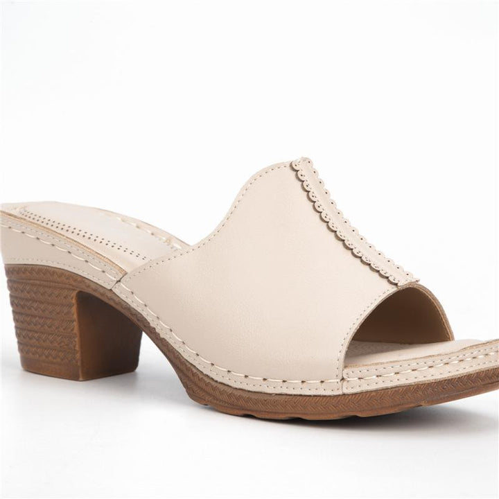 Women's chunky block heel peep toe mules sandals