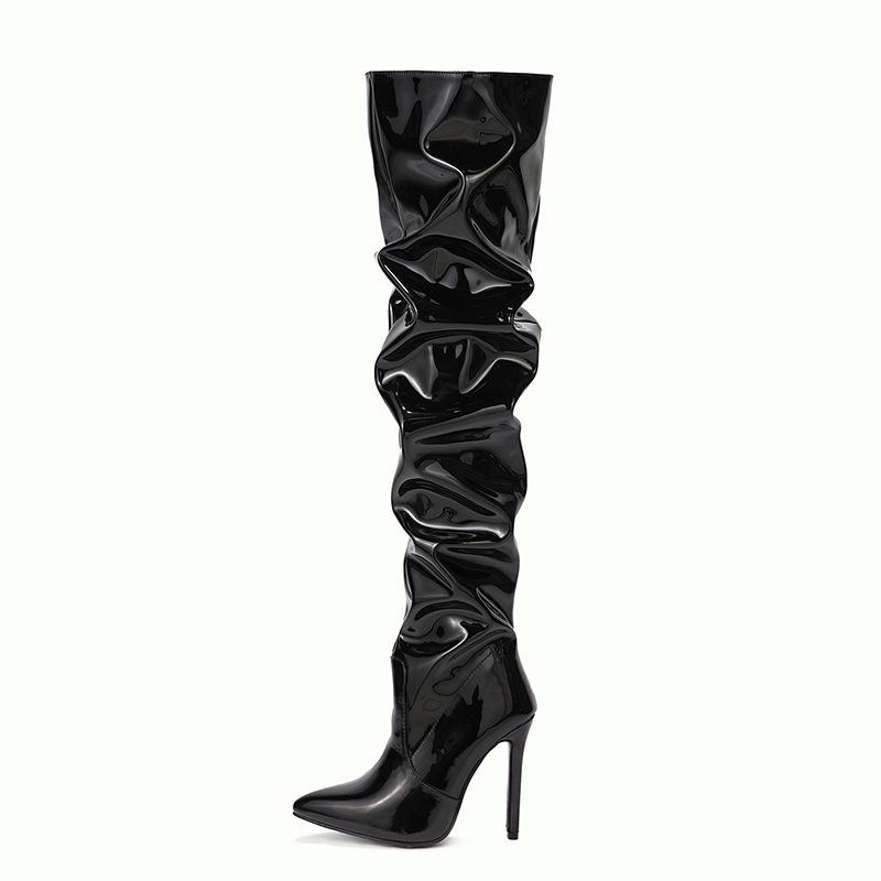 Women bling black slouch zipper stiletto high heel over the knee boots
