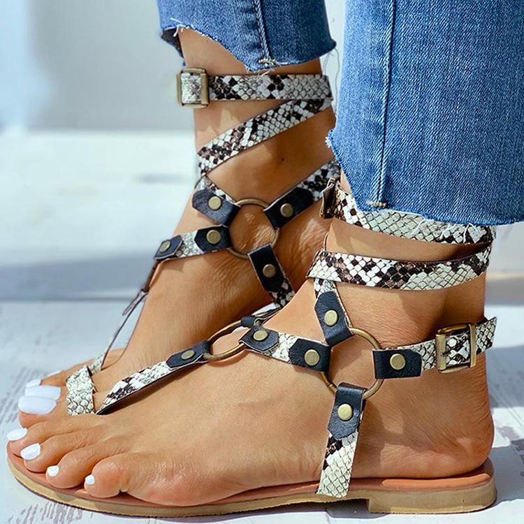 Women flat clip toe criss strap buckle gladiator sandals