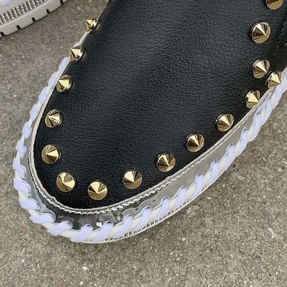 Women's fashion studded slip on chelsea canvas loafers shoes