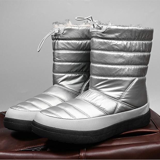 Thick plush lined waterproof mid calf snow boots | elastic band snow boots