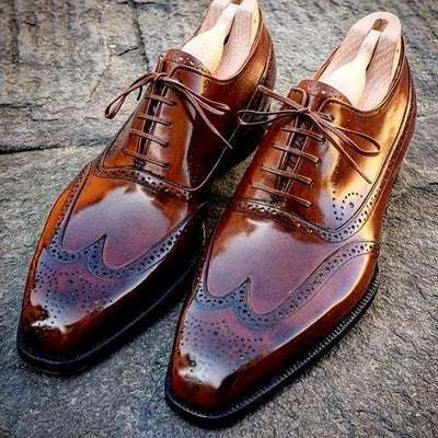 Men's wingtip brogue oxfords formal dress shoes PU patent leather lace-up business work shoes