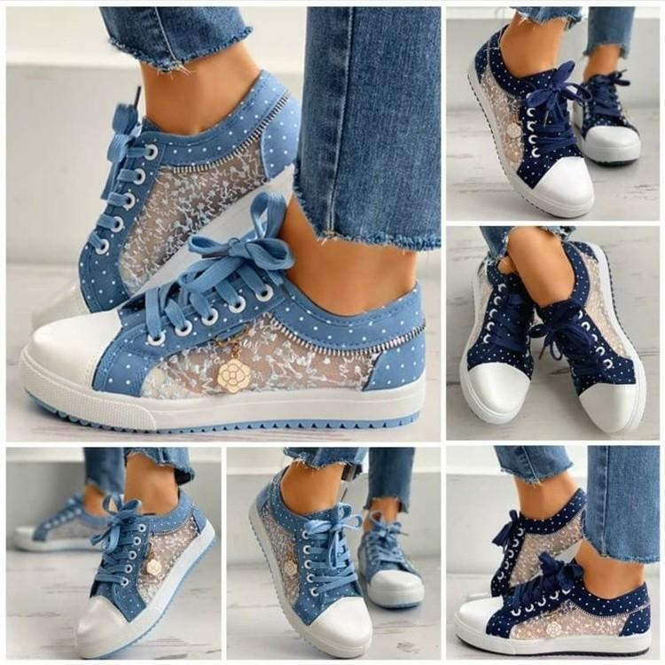 Women's mesh lace front lace canvas shoes summer fashion casual shoes