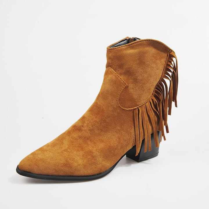 Women's faux suede tassels pointed toe ankle booties
