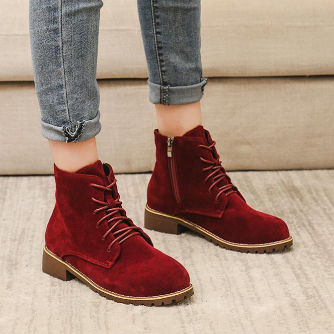 Women's faux suede lace-up  combat booties with zipper