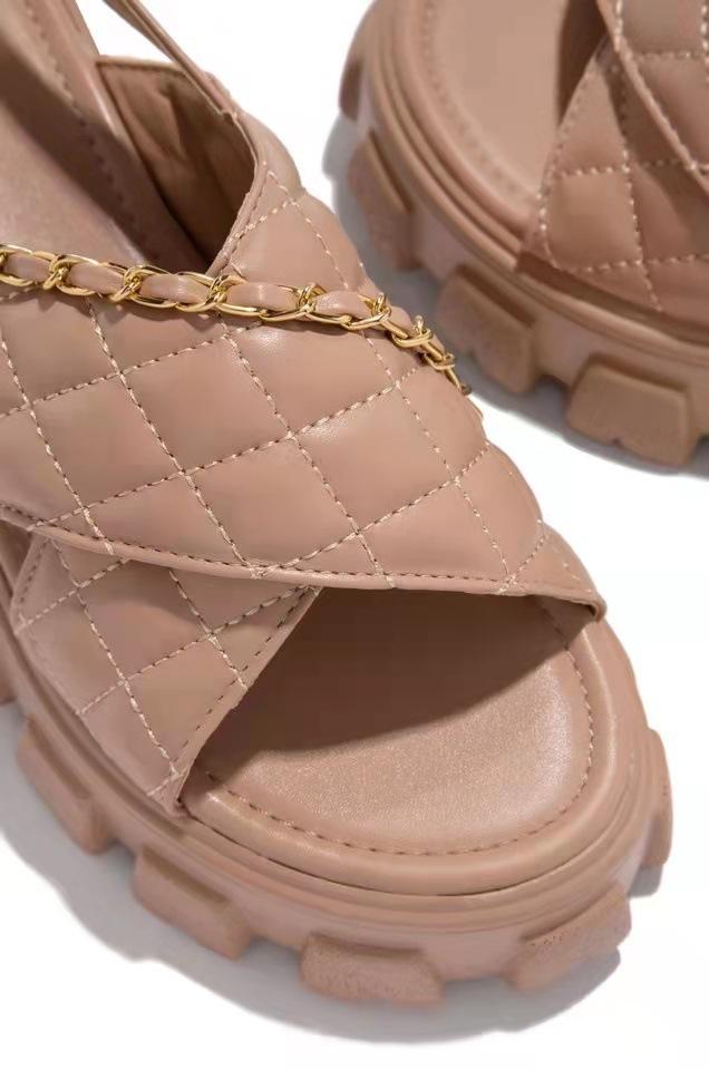 Women criss peep toe chunky platform slingback sandals