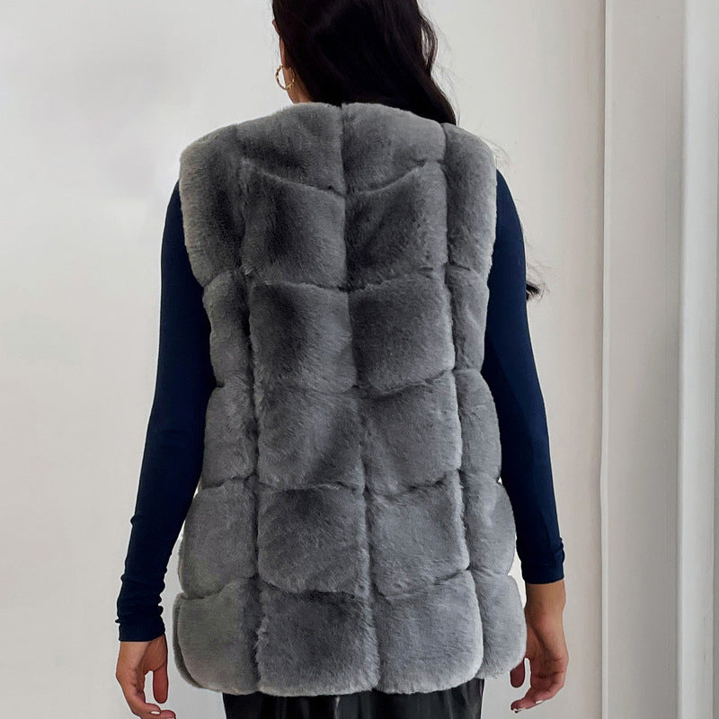 Women's chunky furry vest | Winter warm longline fuzzy vest outerwear