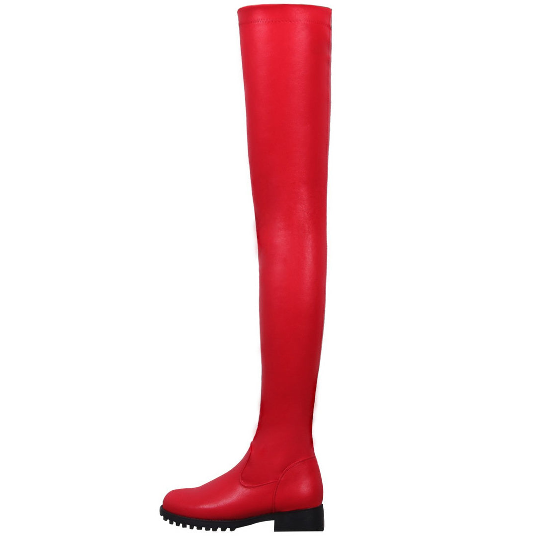 Women's elastic thigh high boots low square heel over the knee boots