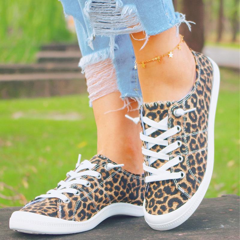 Women's leopard low cut summer canvas sneakers