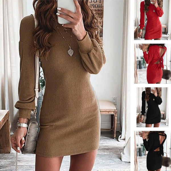Open back lace-up nimi sweat dress for party | Mid-waist sweater dress