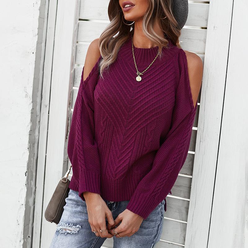 Women cold shoulder long sleeves sweater tops