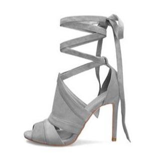 Peep toe faux seude ankle lace-up sexy stiletto high heels