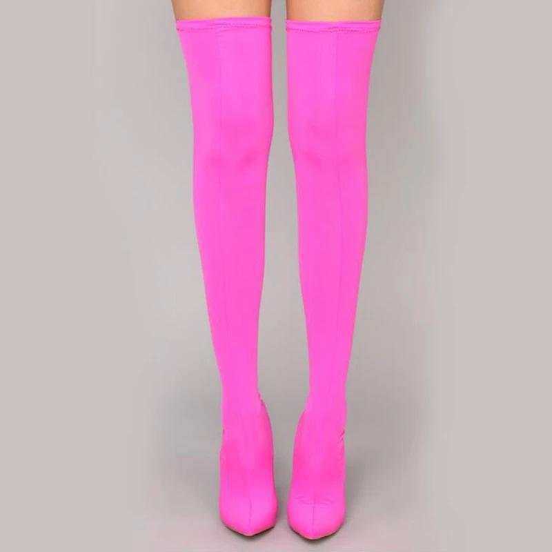 Women neon sexy slim fit stiletto high heeled over the knee boots