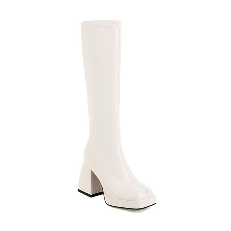 Women's slim fit chunky block heel knee high boots