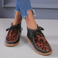 Women's leopard front lace casual ankle booties
