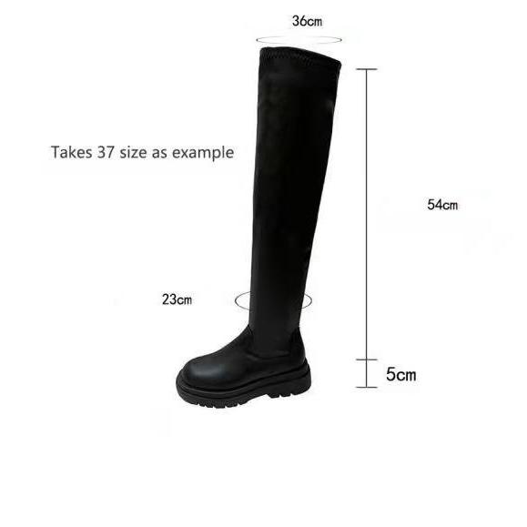 Women's black PU elastic thigh high boots