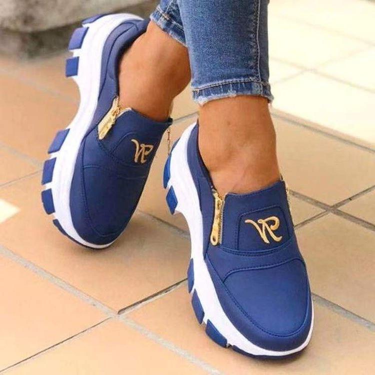 Women's platform low heel slip on sneakers fashion zipper casual shoes