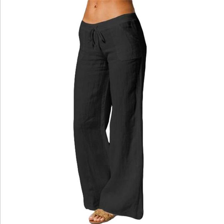 Women's summer linen wide leg yoga pants elastic waist drawstring pants