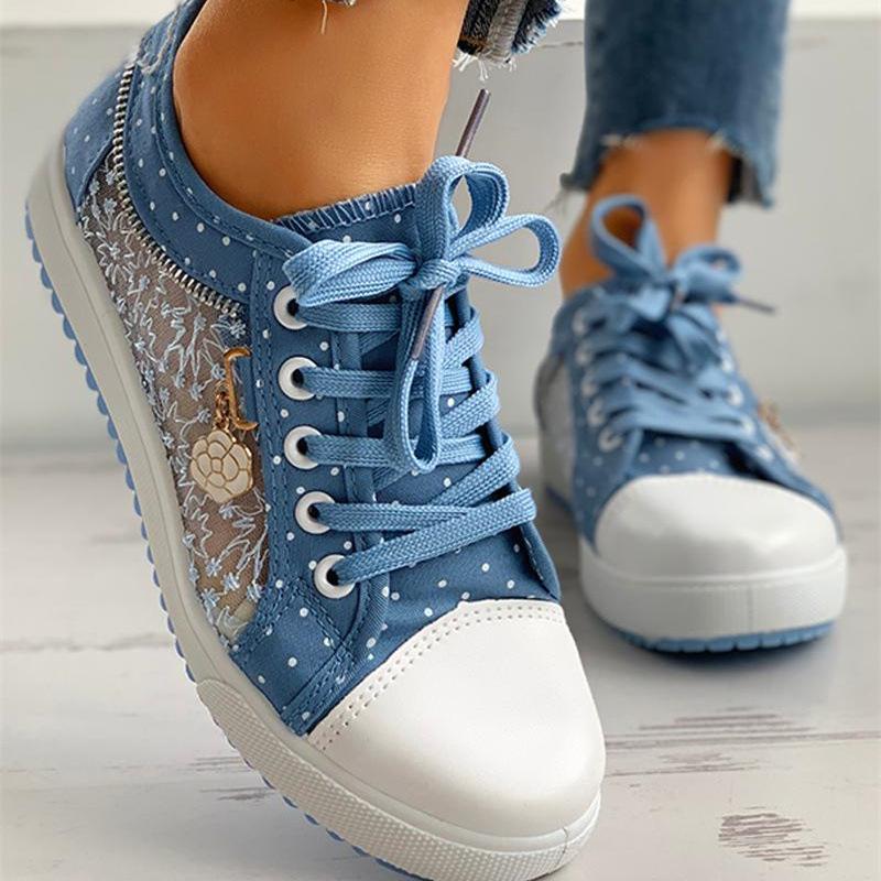 Women's mesh lace front lace canvas shoes summer fashion casual shoes