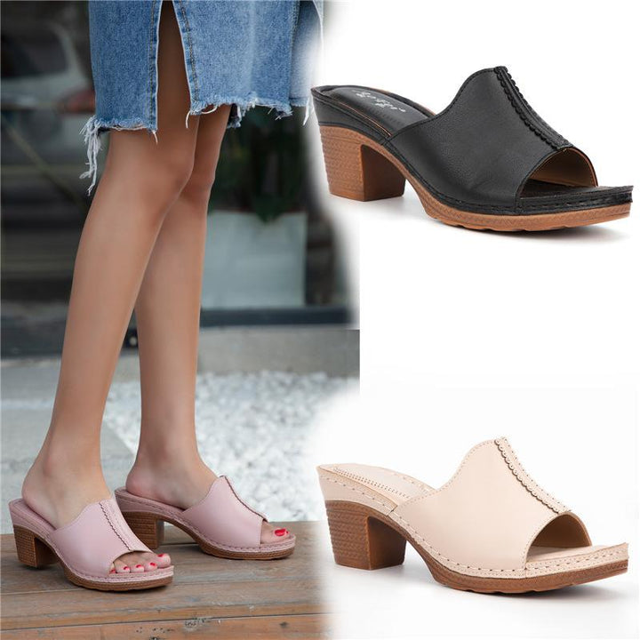 Women's chunky block heel peep toe mules sandals