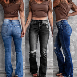 Women's ripped bootcut jeans light wash bell bottom jeans