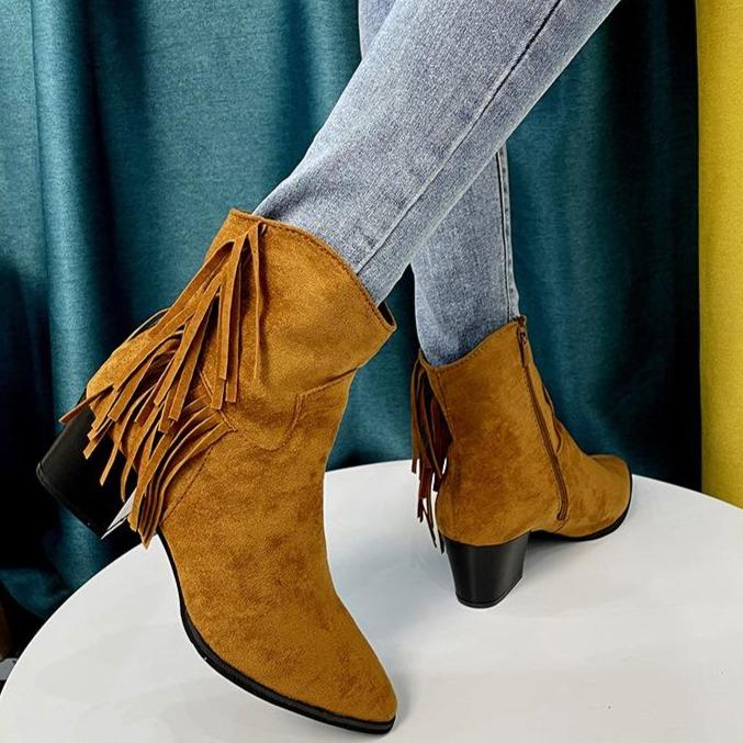 Women's faux suede tassels pointed toe ankle booties