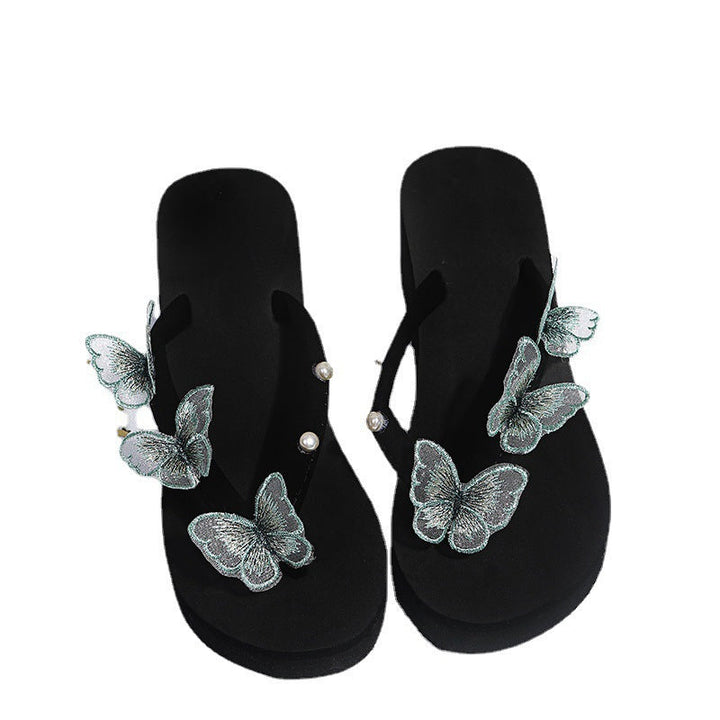 Women's butterfly platform wedge flip flops summer clip toe slippers
