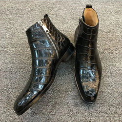 Men's black crocodile side zip dress boots casual ankle boots