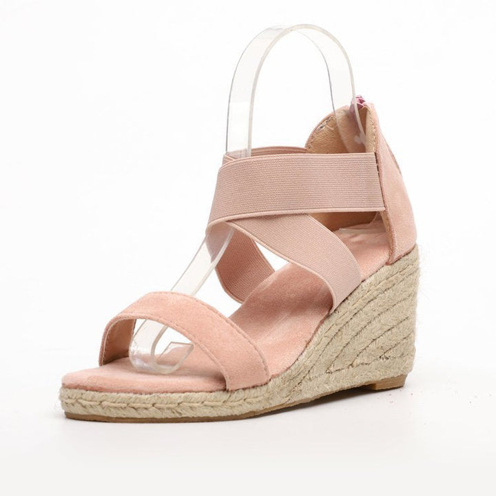 Women's peep toe criss cross ankle wrap espadrille wedge sandals