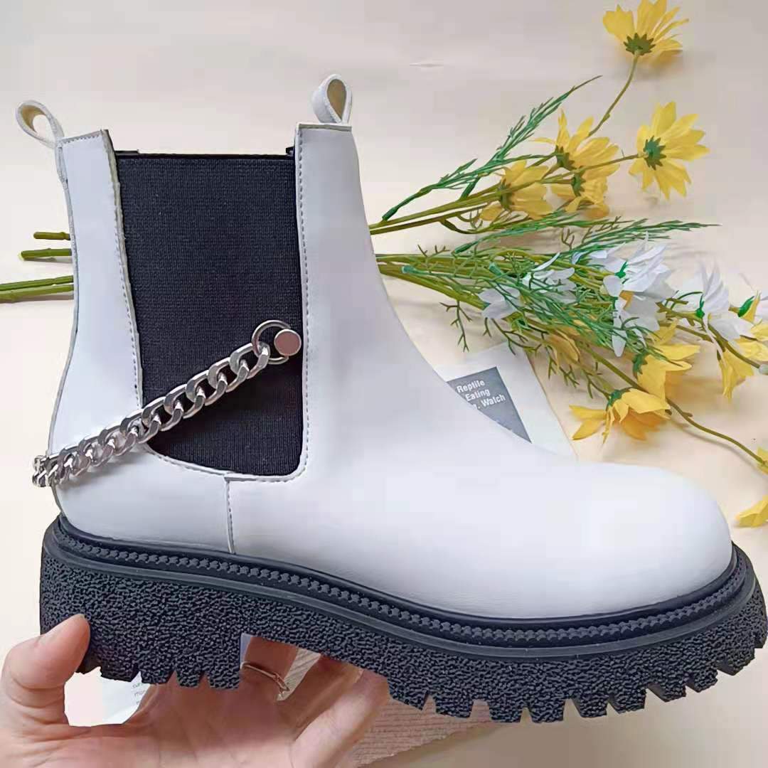 PU leather chelsea booties with metal chain