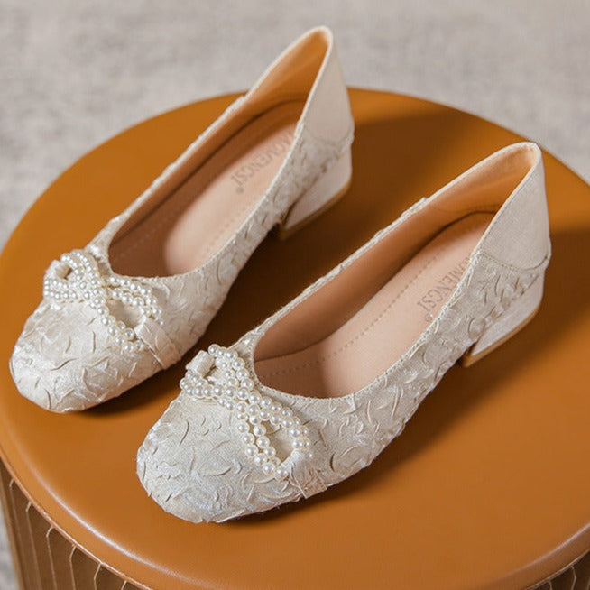 Women's low bock heels bridal flats spring summer wedding party dressy loafers shoes