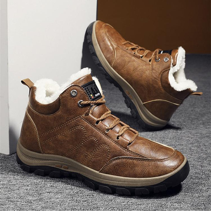 Faux fur warm lace-up ankle  boots for men | Anti-skid outdoors hiking boots