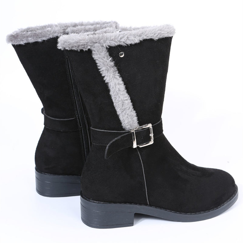 Faux fur lined mid calf snow boots for women