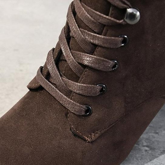 Faux suede lace-up chunky high heel tall boots for women