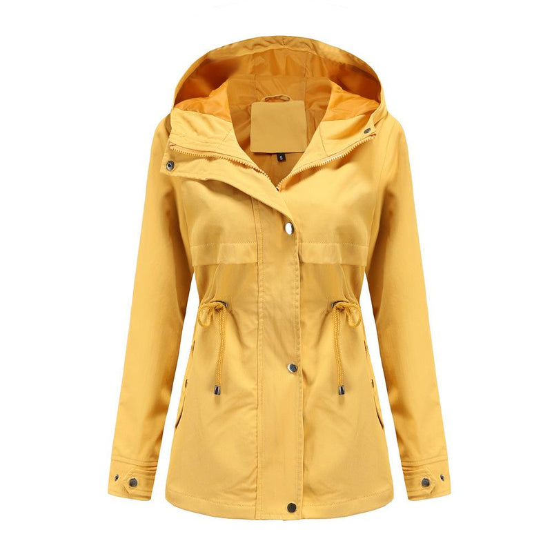 Women's hooded windbreaker  waterproof drawstring trench coat | Active outdoors rain jacket