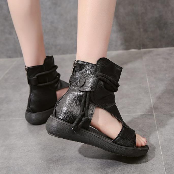 Women's retro side cut gladiator sandals booties