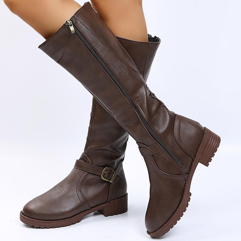 Women's chunky square heel motorcycle boots