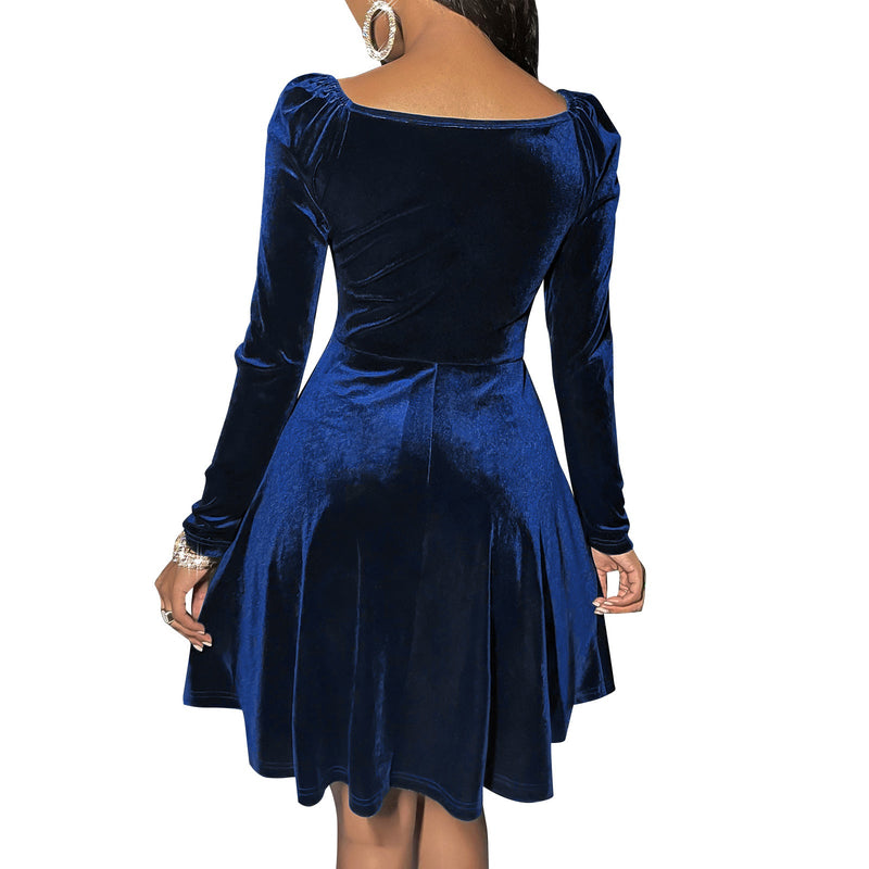 Velvet v neck mini dress | Mid-waist evening prom party dress