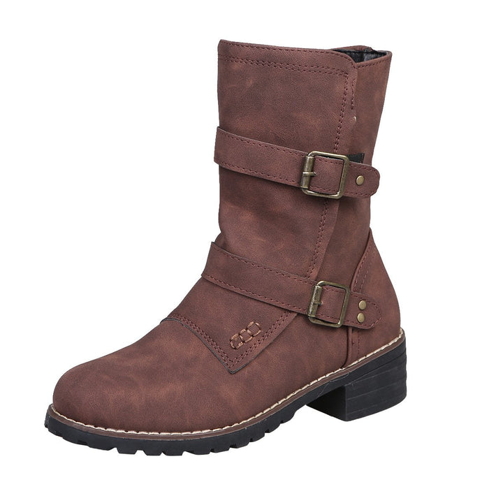 Autumn new casual round head Mid calf biker boots