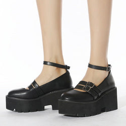 Women's black thick chunky platform ankle straps marry jane loafers shoes ankle strap lolita loafers shoes
