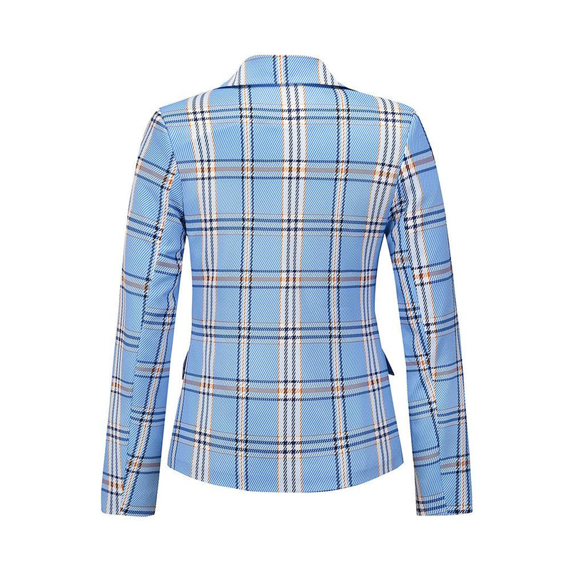 Women's plaid grid double breasted lapel blazer | Slim fit short business coat