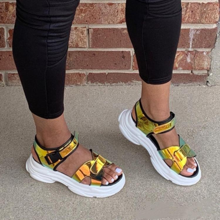 Women's metallic soft sole platform sport sandals comfy walking summer sneakers sandals